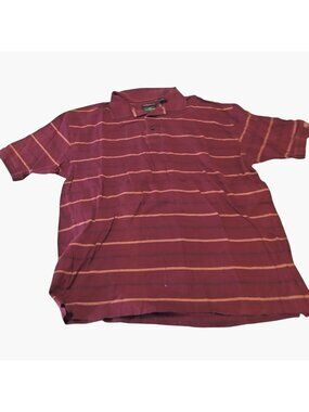 Dockers Golf Polo Shirt Mens Striped Burgundy Yellow L Large Cotton